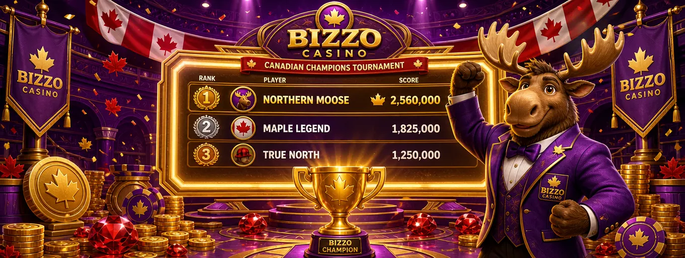 Bizzo Casino tournament leaderboard with a golden trophy