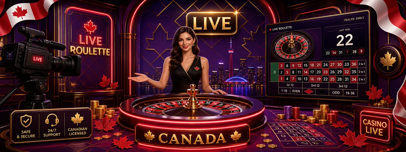 Bizzo live casino studio with a live roulette table, camera and LIVE badge